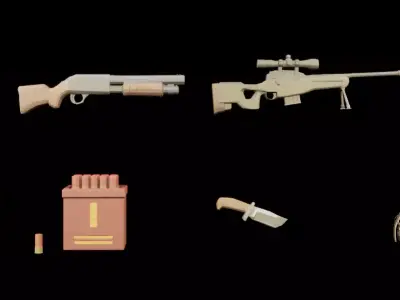 LowPoly Weapon Pack Gun Package Low-poly 3D model