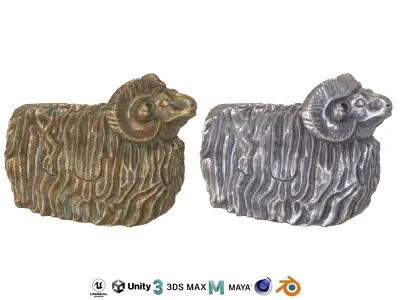 Garden ram metal statues Low-poly 3D model