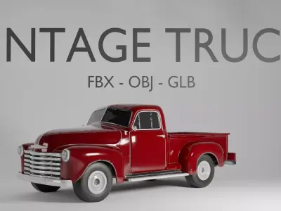 Vintage Pickup Truck 3D Model - Classic 1950s - FBX OBJ GLB 3D model
