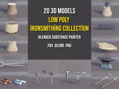 Low Poly Ironsmithing equipment Collection model Low-poly 3D model