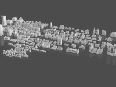 City Buildings-Turrets-Study Desk-Billboards Pack-450 Assets Low-poly 3D model