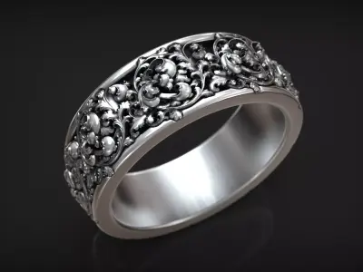 Baroque Vintage Classic Ornate Floral Wedding Band 3D print model
