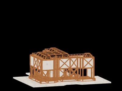 Medieval Low Poly Building Castle Wooden Village Stone House 34 Low-poly 3D model
