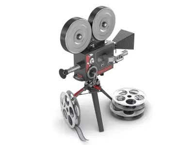 Vintage movie camera and film 3D model