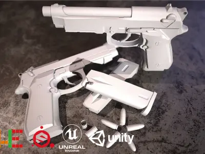 HIE Game Ready Pistol M9 D180720 Low-poly 3D model