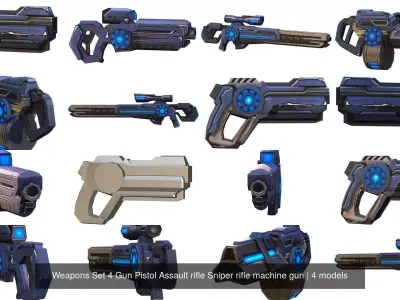 Weapons Set 4 Gun Pistol Assault rifle Sniper rifle machine gun 3D Model Pack 3
