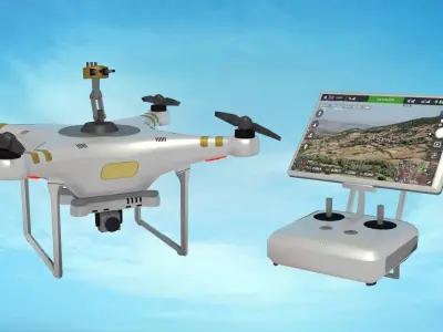 Drone with Turret and Controller Low-poly 3D model