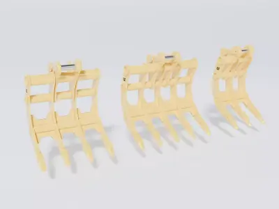 CAT Excavator Rake 3 - 4 and 5 tines 3D MODEL Low-poly 3D model