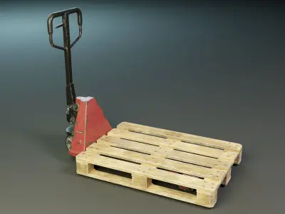 Worn-out hydraulic hand pallet truck PBR Low-poly 3D model