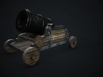 Medieval cannon Low-poly 3D model 9