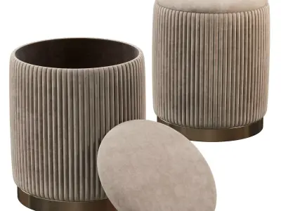 Channeled Grey Storage Ottomans  Set of 2 3D model