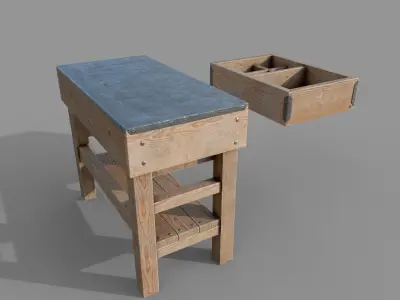 Wooden Workbench Low-poly 3D model purchase