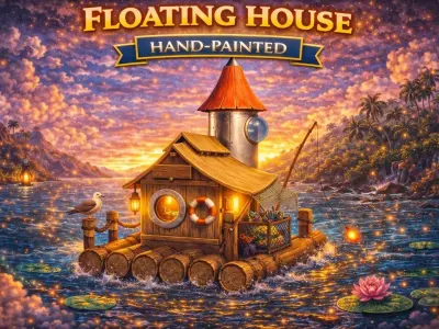 Floating House Hand-Painted Low-poly 3D model