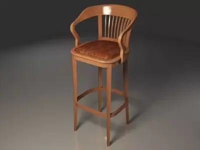 Antique wooden bar chair with sleeves 3D model