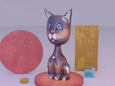 The cat ethnic statuette 03 high-poly 3D model