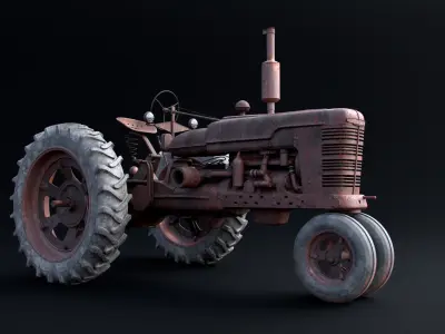 Old Tractor Model with Rusty Texture and Controllers 3D model