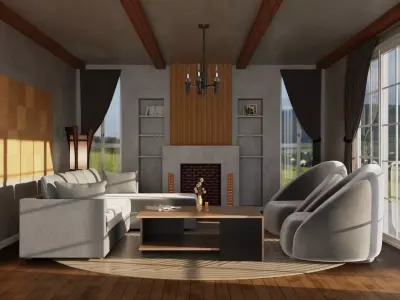 living room minimalist industrial Low-poly 3D model