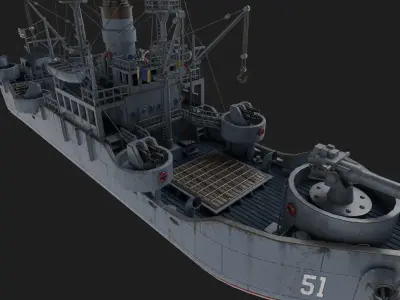 Battleship warship Low-poly 3D model