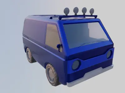 Van 3D Model Game Ready silver Free low-poly 3D model