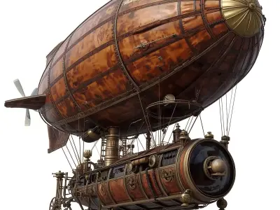 Stylized 3D Steampunk Command Airship Low-poly 3D model