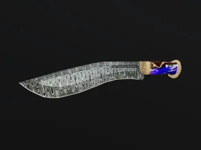 Kukri Knife Damascus Steel Low-poly 3D model