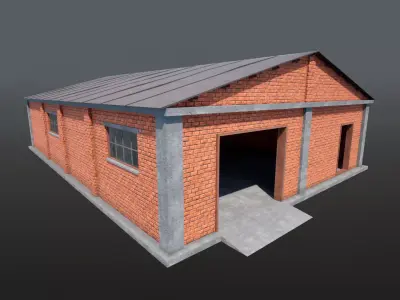 Industrial Building Modular Factory Brick Hangar Game-Ready Low-poly 3D model