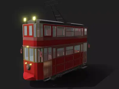 Vintage Style Double Decker Tram Low-poly 3D model