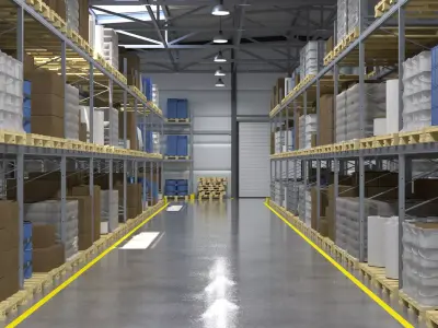 Warehouse 1 with shelves and boxes 3D model