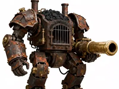 Steam Sentinel Coal-Powered Mech 3D Model Low-poly 3D model