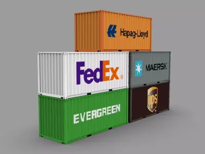 Shipping Container Pack Industrial Cargo Containers Low-poly 3D model purchase