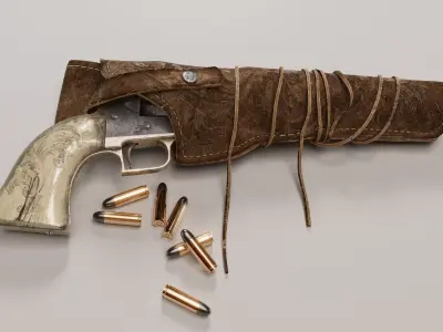 Holster and Colt Dragoon 1848 Low-poly 3D model