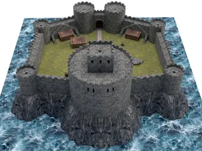 Castle on island 3D model
