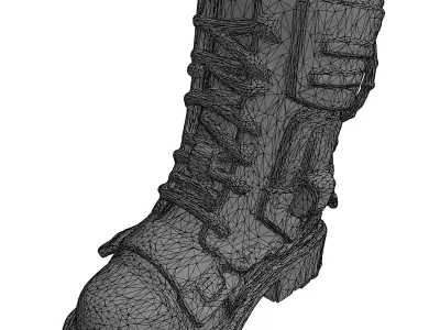 Worn Leather Combat Boot Low-poly 3D model