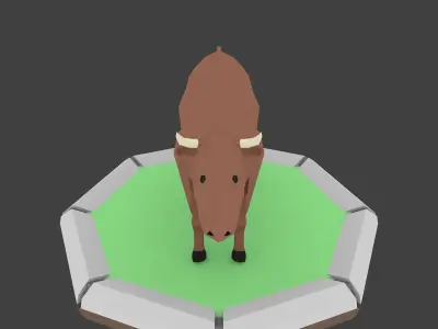 Low Poly Bull cow on platform Low-poly 3D model