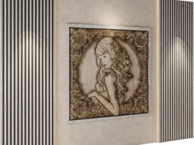 Classic Decorative Wall Panel Woman Relief Low-poly 3D model