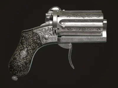 Pepperbox Revolver Steel Low-poly 3D model