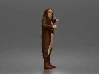 Desert Wanderer Guide Character in Hooded Robe and Masked Outfit 3D print model