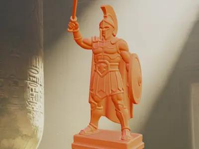 Stylized Spartan Warrior Statue Stone Printable 3D print model