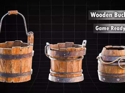 3d Stylized Wooden Buckets Pack Low-poly 3D model