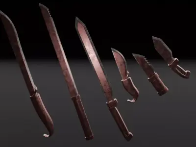 Rusted Melee weapon pack Low Poly game ready Low-poly 3D model