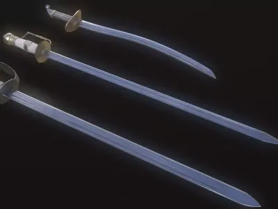 Set of 3 Pirate Swords Game Ready 3D Models Low-poly 3D model