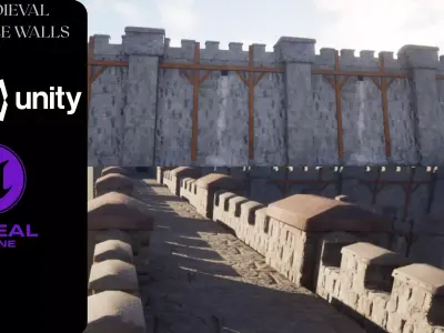 Medieval Castle Walls Free low-poly 3D model