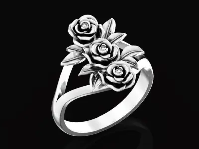  vintage ring with three roses 736 3D print model