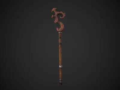 Stylized Wooden Druid Staff Low-poly 3D model