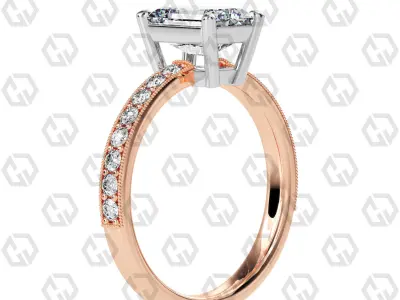 Ring 213 Emerald shape milgrain pave set with Gems 3D print model