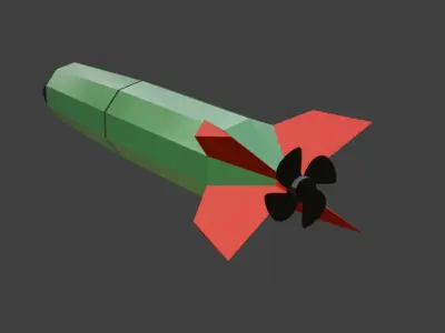 Low poly torpedo with animated propeller Free 3D model