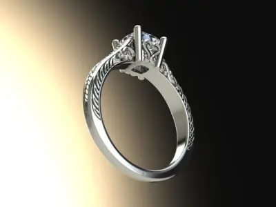 10051 diamond engagement ring with intricate filigree design 3D print model