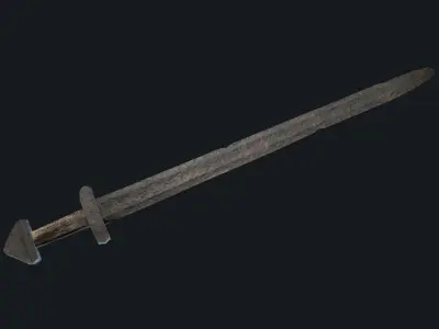 Early-medieval old hammered sword Low-poly 3D model