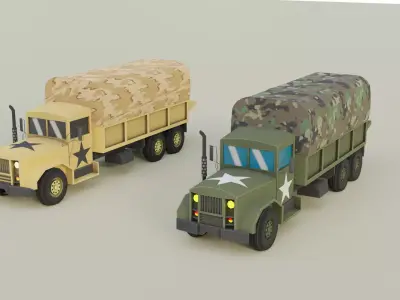 Military Truck Set Low-poly 3D model