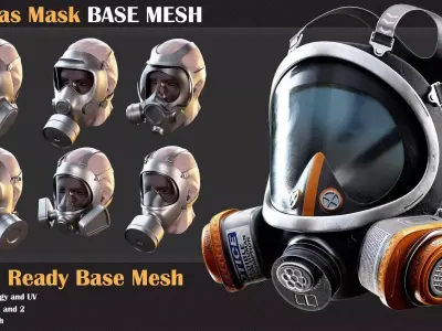 25 Gas Mask Base Mesh - VOL 09 - Game Ready    3D model